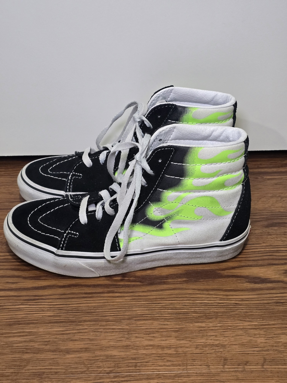 Vans Kids High-Top Sneakers in Black, White & Neon Green